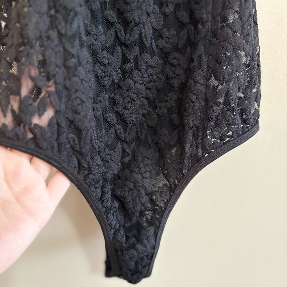 Black Lace Bodysuit w Contouring Smoothing Panel Insert - Picture 13 of 15